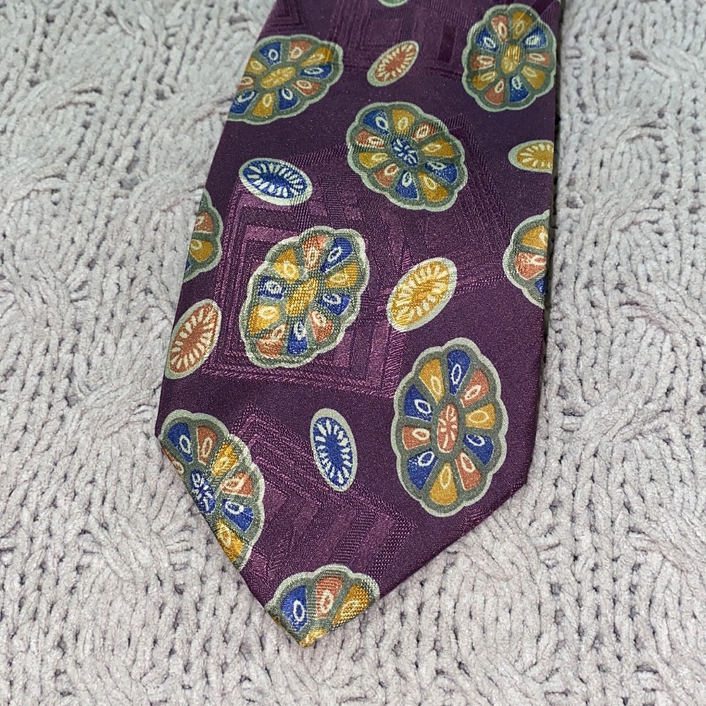 Christian Dior Men’s Tie (Purple/Yellow/Blue) - Picture 2 of 5